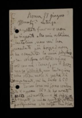 Nella cartolina, Nino De Sanctis lamenta il mancato invio delle bozze richieste e il trattamento che l'editore gli sta riservando.