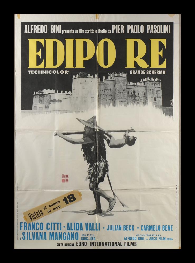 Il manifesto di Edipo re (1967) di Pier Paolo Pasolini è stato realizzato dall'illustratore Roberto De Seta, in arte Bob De Seta, mostrando il primo piano il servo di Laio che trasporta il piccolo Edipo sull’Acheronte dove rinuncerà a sopprimerlo e sullo sfondo la reggia di Tebe, dove egli sposerà la madre usurpando il trono paterno. 
È ancora conservata e visibile la fascetta originale applicata al manifesto che mette il evidenza che la proiezione era vietata ai minori di 18 anni. Il manifesto originale è conservato nell’Archivio della Mediateca Regionale Pugliese....