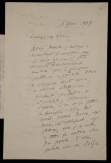 Nella lettera, Benedetto Croce esprime a Giovanni Laterza sgomento per la sofferenza dei tanti amici colpiti dal sisma di Messina; a tal proposito lo informa che, avendo Giuseppe Lombardo Radice perduto tutto, la pubblicazione della "Critica della ragion pura" di Immanuel Kant subirà dei ritardi, perciò lo esorta ad avviare la stampa della "Critica della ragion pratica". Inoltre Croce comunica all'editore di avergli spedito le bozze dei volumi di Georges Sorel e di Antonio Labriola.