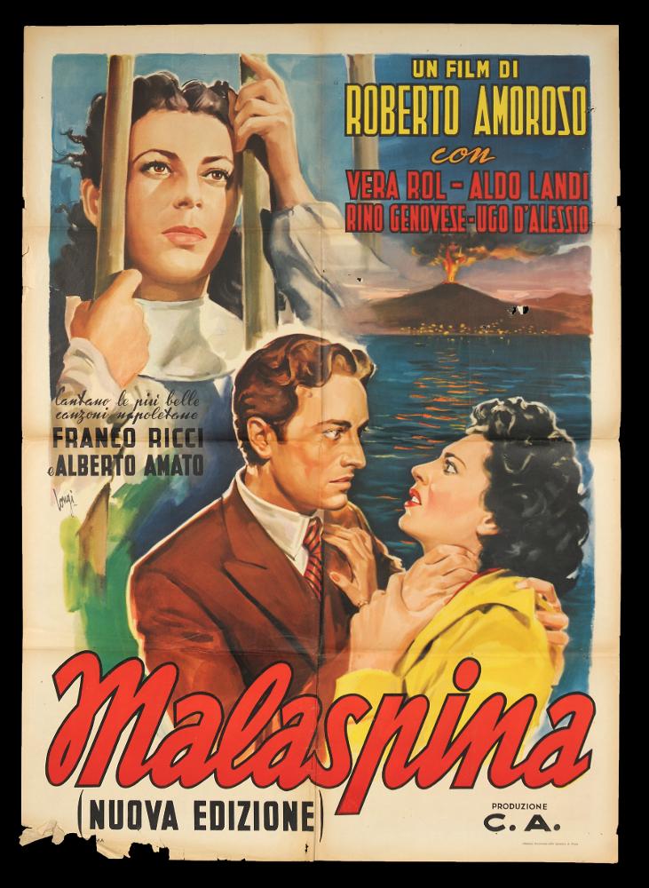L'immagine riproduce uno dei manifesti conservati presso la Mediateca Regionale Pugliese (vedi Note). Si tratta del manifesto del film italiano "Malaspina", a firma di Longi. Come in molte composizioni pittoriche, l'artista mette in risalto la figura femminile, facendosi interprete di quella tendenza degli anni '50 nella quale la bellezza della donna è esaltata sia nei film sia nella pittura da cinema. Qui però la donna, (Vera Rol nel ruolo di Maria detta "Malaspina") è espressione di una intensità melodrammatica che caratterizzò molti film dell'epoca e di una Napoli popolare del dopoguerra. La composizione è luminosa e ricca di colori, oltre che di diversi momenti narrativi composti che raccontano il film e Napoli, donando a tutto l'impianto grafico un impatto visivo e...
