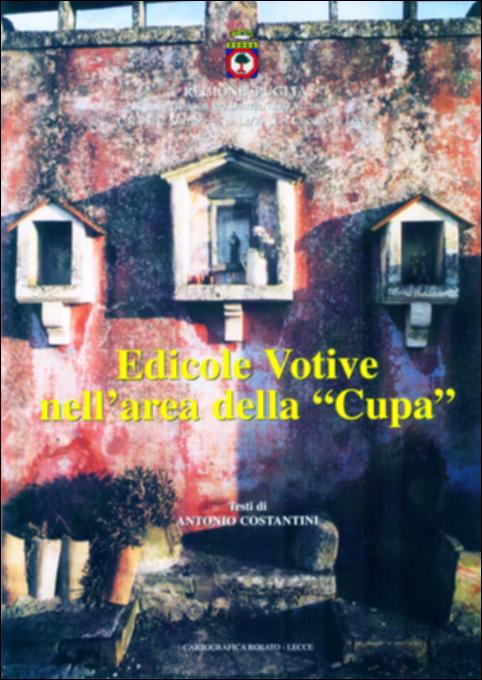 Il volume “Edicole votive nell'area della Cupa” è parte della grande raccolta denominata “Libri di Puglia”, progetto di digitalizzazione a cura di Nicola Pergola che ha lo scopo di rendere fruibile la produzione editoriale dei Centri regionali di servizi educativi e culturali e degli Assessorati alla cultura e alla Pubblica Istruzione della Regione Puglia, dal 1968 agli anni 2000. Un ampio excursus storico sull'edicola votiva – importante elemento del culto pubblico e privato in epoca preistorica, greca e soprattutto romana, con il culto dei Lari protettori del focolare domestico – introduce la descrizione delle principali costruzioni votive – edificate tra XVI e XX secolo – presenti in quella parte del territorio a sud-sud ovest di Lecce denominato “Cupa”. Forme di rel...