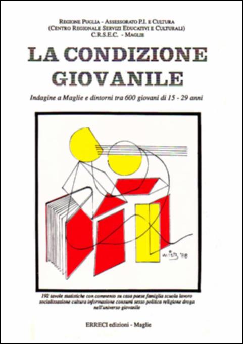 Il volume “La condizione giovanile” è parte della grande raccolta denominata “Libri di Puglia” progetto di digitalizzazione a cura di Nicola Pergola che ha lo scopo di rendere fruibile la produzione editoriale dei Centri regionali di servizi educativi e culturali e degli Assessorati alla cultura e alla Pubblica Istruzione della Regione Puglia, dal 1968 agli anni 2000. La ricerca è una indagine approfondita – svolta fra la fine del 1986 e l'inizio del 1987 – condotta su un campione di soggetti dei comuni di Maglie, Bagnolo del Salento, Cannole, Castrignano dei Greci, Corigliano d'Otranto, Cursi, Giurdignano, Muro Leccese, Otranto, Palmariggi, Scorrano, nell'ambito di un progetto sulla condizione giovanile. Lo studio mira a illuminare le condizioni reali dei giovani, i lo...