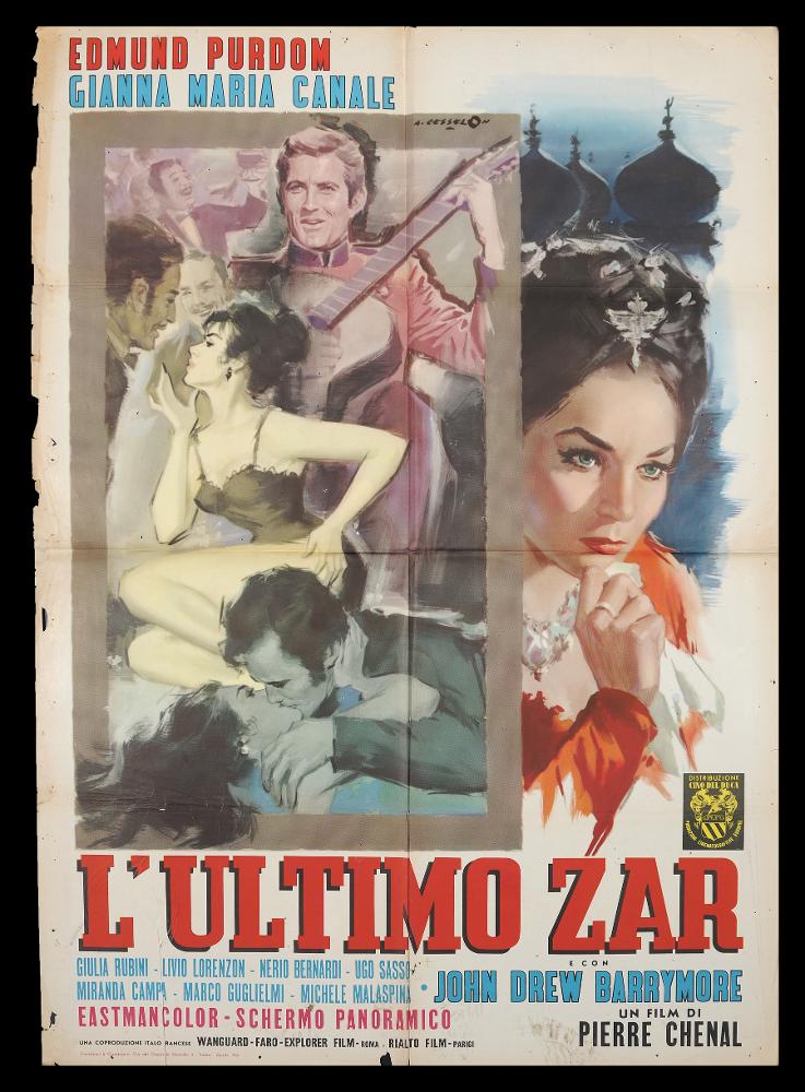 L'immagine riproduce uno dei manifesti conservati presso la Mediateca Regionale Pugliese (vedi Note). Si tratta del manifesto del film "L'ultimo Zar", la cui composizione artistica è a firma di Cesselon. Considerato uno dei pittori di cinema più originali, nato a Venezia nel 1922, Cesselon è contraddistinto da uno stile ricco di cromatismo vibrante e dinamico, reso da pennellate veloci, tocchi sfumati e leggeri, con contrasti di colore forti e contemporanei. È indubbio però che Cesselon fu influenzato anche da una certa tradizione pittorica veneta, che guarda ad artisti come Tiziano e Tiepolo, fino a Giovanni Boldini, soprattutto nelle composizioni diagonali. Tutta la sua produzione, anche quella più tarda, privilegiò colori acquarellati e accostamenti di tinte rosse, v...