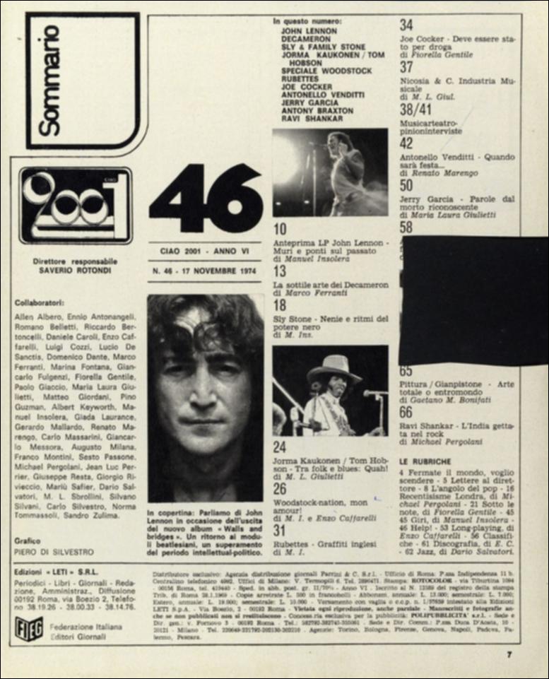 La risorsa in oggetto fa parte dei documenti editoriali selezionati dal Fondo MEM in occasione dell’esposizione "Sulle tracce di David Bowie. L’uomo delle stelle nelle riviste musicali italiane dagli anni ’70 ai ’90" curata da Claudia Attimonelli (Università degli Studi di Bari Aldo Moro, MEM, Future in Research). È un viaggio nel passato che mostra in che modo l’artista fu presentato e rappresentato in uno dei principali medium dell’epoca: le riviste musicali. Nello specifico il documento digitale riporta le pagine esposte nel percorso di visita. La rivista, mancante di copertina, a pagina 17 presenta un articolo dal titolo "Marc Bolan & Bowie" nel quale si rende nota la collaborazione tra il frontman della band glam rock inglese Tyrannosaurus Rex e il Duca Bianco ad u...