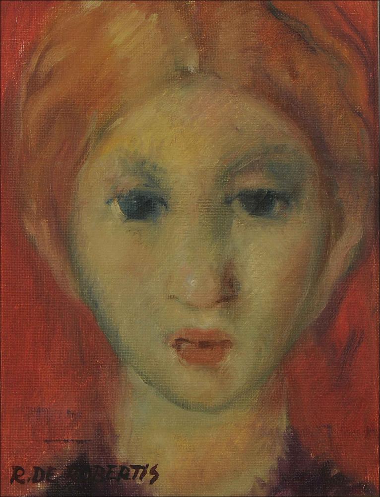L'immagine è la riproduzione digitale di “Ritratto femminile”, olio su tela realizzato da Roberto De Robertis, artista pugliese che segnerà il cambiamento della scena artistica e culturale di Bari negli anni trenta del Novecento. Il ritratto rispetta a pieno i canoni della pittura del pittore pugliese. Le brevi e veloci pennellate di colore che variano da giallo ocra al rosso bruno delineano il volto allungato della giovane donna che, fissando dritta l'osservatore, si perde in uno sguardo assorto. Formatosi inizialmente nella bottega barese del pittore veneto Mario Prayer e trasferitosi successivamente a Milano, dove conseguirà il diploma di decorazione pittorica presso l'Accademia di Brera, De Robertis fa ritorno a Bari negli anni Trenta del ‘900 diventando da subito i...