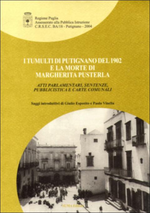 Il documento è parte della grande raccolta denominata “Libri di Puglia”, progetto di digitalizzazione a cura di Nicola Pergola che ha lo scopo di rendere fruibile la produzione editoriale dei Centri regionali di servizi educativi e culturali e degli Assessorati alla cultura e alla Pubblica Istruzione della Regione Puglia, dal 1968 agli anni 2000. Il libro dal titolo “I tumulti di Putignano del 1902 e la morte di Margherita Pusterla", realizzato grazie al contributo del CRSEC di Putignano, raccoglie le testimonianze e i fatti storici realmente accaduti nei primi anni del Novecento a Putignano, quando con le prime organizzazioni di lotte contadine si arriverà all'eccidio di Putignano del 1902. Un libro importante nato per  raccontare e conservare le piccole storie, quelle...
