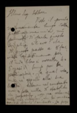 Nella cartolina, Giovanni Amadori Virgilj è contrariato per la lentezza nella stampa del volume.
