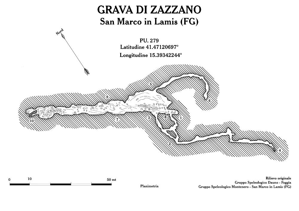 Questo rilievo topografico è la trasposizione in digitale di rilevamenti realizzati a seguito di importanti studi speleologici nelle grotte di Puglia. Sono materiale utile per lo studio e la ricerca, per comprendere al meglio la complessità delle articolazioni sotterranee di queste cavità naturali, con il fine della tutela e della salvaguardia del fenomeno carsico. 
Il documento fa parte della raccolta di rilievi topografici digitalizzati da Carlos Solito per il Progetto digitale “Sillabario sotterraneo – Viaggio dantesco nelle Grotte di Puglia” – realizzato nell’ambito della LEGGE REGIONALE 30 dicembre 2020 - art. 39 “Cavità pugliesi e opera dantesca - Celebrazioni 700 anni dalla morte di Dante Alighieri”.
