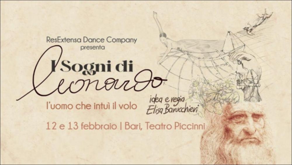 Il video presenta un estratto dello spettacolo “I sogni di Leonardo. L’uomo che intuì il volo” della Compagnia ResExtensa, da un’idea e per la regia di Elisa Barucchieri, coreografie di Elisa Barucchieri e Giordano Orchi, con le musiche originali di Gianvincenzo Cresta. Il light design è di Stefano Limone, la video art di Leandro Summo, la scenografia di Deni Bianco e i costumi di Barbara Petrecca.
Lo spettacolo è andato in scena al Teatro Piccinni di Bari il 12 febbraio e il 13 febbraio 2022 nell’ambito della Stagione del Comune di Bari, in collaborazione con il Teatro Pubblico Pugliese. 
Lo spettacolo, performance unica di forma e luce, movimento, danza tra aria e terra, si ispira alla creatività del grande visionario Leonardo da Vinci, al suo infinito ricercare, capi...