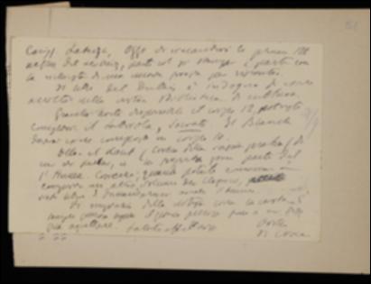 Nella cartolina, Benedetto Croce comunica a Laterza la spedizione di una parte delle bozze del volume “Nuovi saggi sull'intelletto umano” di Gottfried W. Leibniz, con richiesta di materiale per riscontro, e gli sconsiglia di pubblicare nella collana di cultura moderna la traduzione italiana del volume "L'éducation de soi-même" di Dubois Paul. Esorta poi l'editore a mettere in composizione il “Socrate” di Arturo Labriola e lo informa di aver pronti per la stampa i manoscritti della “Critica della ragion pratica” di Immanuel Kant e del “Ricerche sull'intelletto umano e sui principi della morale”, un volume di David Hume; infine lo ringrazia per avergli annunciato il prossimo arrivo della carta per il su volume di filosofia della pratica.