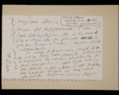 Nella cartolina Benedetto Croce esorta l'editore Laterza a dare seguito alle rimostranze nei confronti della cartiera Daelli e lo sollecita a completare la composizione del volume di Silvio Spaventa affinché Antonio Salandra possa prepararne la recensione.