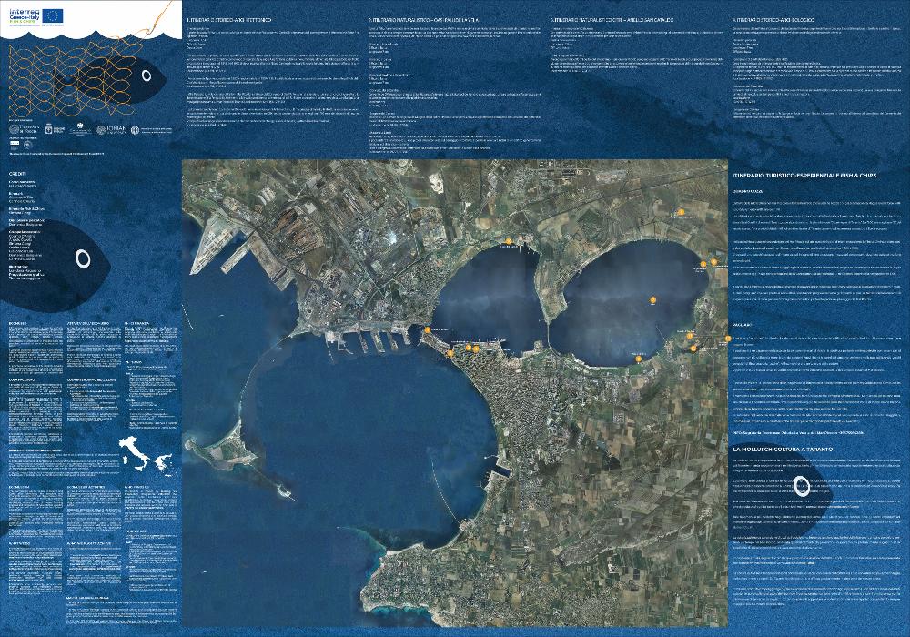 La “Mappa di comunità dei pescatori del Mar Piccolo di Taranto” è stata realizzata nell’ambito del Progetto FISH & C.H.I.P.S., un progetto nato dalla volontà di sostenere le comunità di pescatori pugliesi e greche di due importanti e antiche realtà marinare, Taranto e Corfù, dando valore storico e culturale alla attività della “pesca” e contribuendo a un processo di sviluppo sostenibile di questi luoghi, valorizzandone il patrimonio culturale materiale e immateriale costiero e marino....