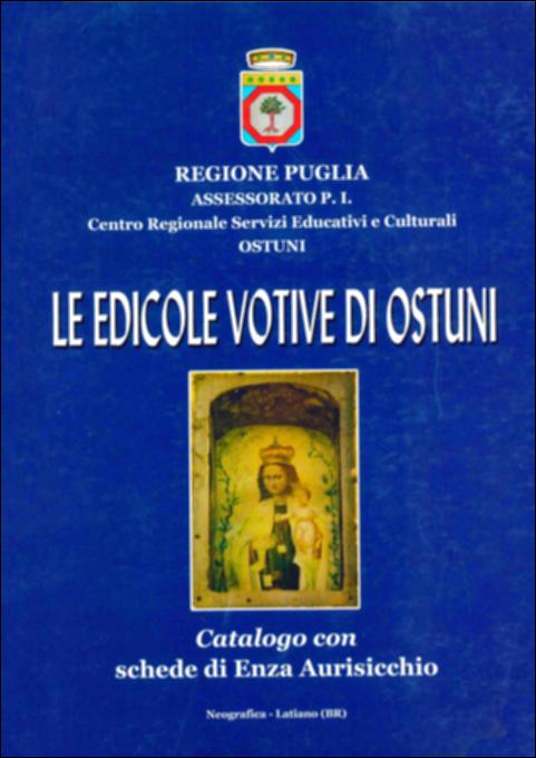 Il volume “Le edicole votive di Ostuni” è parte della grande raccolta denominata “Libri di Puglia”, progetto di digitalizzazione a cura di Nicola Pergola che ha lo scopo di rendere fruibile la produzione editoriale dei Centri regionali di servizi educativi e culturali e degli Assessorati alla cultura e alla Pubblica Istruzione della Regione Puglia, dal 1968 agli anni 2000. Il volume dà conto di una puntuale ricognizione fatta in città di questo singolare patrimonio culturale: uno spazio sacro urbano in scala domestica, destinato ad ospitare i santi e le Madonne a cui il popolo si rivolgeva per le necessità di ogni giorno e nelle grandi calamità naturali. Sono 64 edicole, più un Calvario e la prima colonna di una Via Crucis, concentrate più nella parte antica della città...