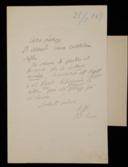 Nella lettera, Benedetto Croce suggerisce a Laterza di spedire solo i volumi di Georg W.F. Hegel e Immanuel Kant per una recensione spagnola.
