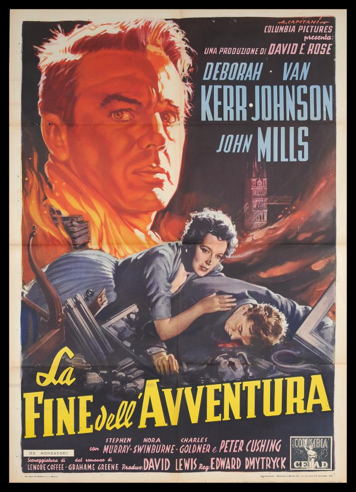 L'immagine riproduce uno dei manifesti conservati presso la Mediateca Regionale Pugliese (vedi Note). Si tratta di una delle versioni grafiche del manifesto del film "La fine dell'avventura", la cui illustrazione è a firma di Alfredo Capitani. Pittore di cinema del primo periodo, Capitani fondò uno studio nel 1919 per la realizzazione di manifesti pubblicitari e poi con Luigi Martinati una società per il lancio di pellicole cinematografiche. Il suo stile richiama quello di Ballester, con un uso di colori luminosi e sfumati con effetti di mirabile enfasi pittorica. Le sue rappresentazioni sono sempre originali, grazie all'uso di colori pieni arricchiti dalle loro variazioni tonali cangianti: per questa composizione, Capitani sceglie un fondo molto scuro, su cui realizza ...