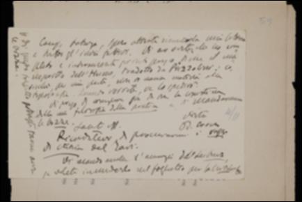 Nei documenti, Benedetto Croce rammenta a Giovanni Laterza di avere il manoscritto del volume di David Hume pronto per la stampa e lo sollecita a spedirgli le bozze della copertina del proprio volume di filosofia della pratica. Rinnova poi all'editore la richiesta del volume "Saggi di critica" di Tari Antonio e gli comunica di avergli mandato una bozza di annuncio pubblicitario da inserire nel fascicolo di prossima pubblicazione de "La Critica" . Nella bozza in allegato vi è l'annuncio del volume di Gottfried W. Leibniz e alcune indicazioni per i volumi di Ferdinando Galiani e Bertrando Spaventa.