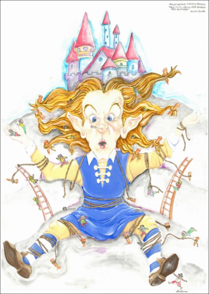 Il tema designato dalla Fondazione Carnevale di Putignano per l’edizione 2016 e che ha ispirato i maestri cartapestai nella realizzazione dei bozzetti è la “diversità. La “diversità” come ossimoro dell’esistenza, come valore, risorsa e diritto.
Nel bozzetto dal titolo “Non tutti i Gulliver vengono per nuocere”, opera dell’Associazione “Carte in Regola”, il tema della diversità è rappresentato prendendo spunto da una storia che è un vero e proprio inno alla diversità.
Nel 1726 Jonathan Swift scriveva le avventure di Gulliver, il “gigante” naufragato e spiaggiato a Lilliput, oggetto di sospetto e disprezzo da parte dei suoi piccoli abitanti che, vedendolo “diverso” da loro, decidono di legarlo per renderlo inoffensivo.
Nel bozzetto, realizzato con la tecnica dell’acquerel...