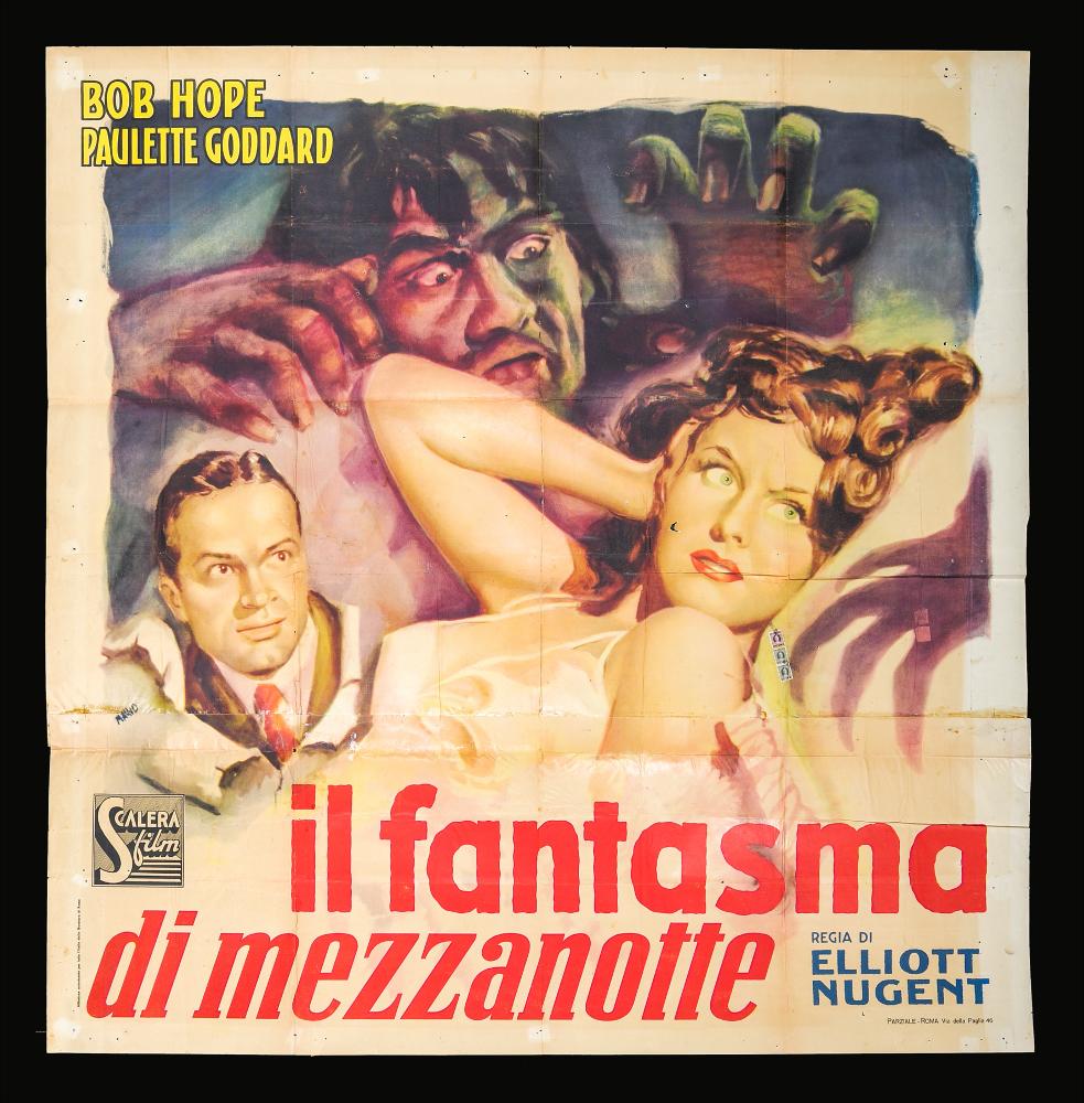 L'immagine riproduce uno dei manifesti conservati presso la Mediateca Regionale Pugliese (vedi Note). Si tratta del manifesto del film "Il fantasma di mezzanotte", la cui composizione pittorica è a firma di Manno (Dante Manno). Formatosi all'Accademia di Belle Arti, dove fu allievo di Duilio Cambellotti, è stato un grande pittore di cinema. Questo influenzerà la sua carriera, dedicandosi totalmente a quest'arte, sua grande passione fino alla crisi degli anni '70. L'uso degli acquerelli e della tempera, di colori compatti e pastosi rendono le sue figure ben definite e morbide, unendo un certo stile classico e accademico ad una grafica moderna. Manno, come molti altri pittori dell'epoca dediti alla pittura per manifesti, si fece interprete del filone Neorealista dei film ...