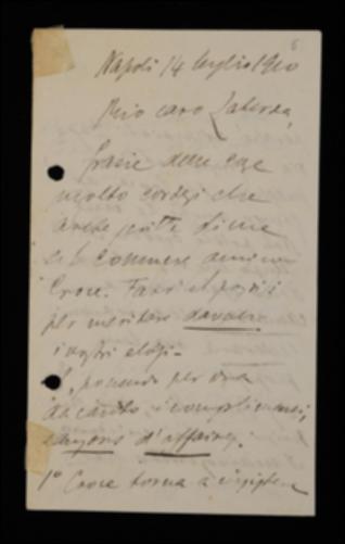Ribadendo la preghiera già espressa da Benedetto Croce di non far revisionare le bozze degli scrittori d'Italia a Giovanni Giusti e Riccardo Zagaria, per evitarne le improprie correzioni, Fausto Nicolini prega Giovanni Laterza di rispedirgli, qualora l'abbia ricevuto, il manoscritto per il secondo volume di C. Gozzi, altrimenti lo invita a scriverne a Giuseppe Prezzolini, il quale non ricorda se l'abbia inviato all'editore o a Croce. Nicolini chiede poi all'editore barese di far ristampare alcune bozze del volume in corso di Carlo Gozzi, nel caso risultassero smarrite, e lo avverte che le bozze del volume di Giambattista Della Porta saranno spedite in ritardo perché Vincenzo Spampanato ha chiesto di rivederle un'altra volta. Infine si comunica al Laterza che a breve, co...