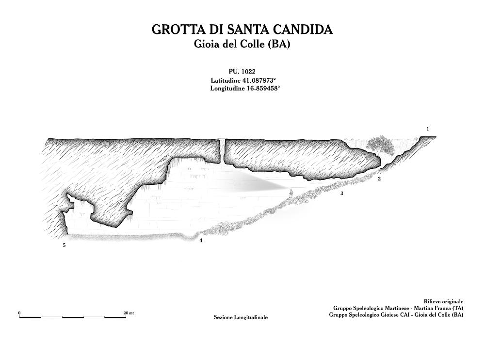 Questo rilievo topografico è la trasposizione in digitale di rilevamenti realizzati a seguito di importanti studi speleologici nelle grotte di Puglia. Sono materiale utile per lo studio e la ricerca, per comprendere al meglio la complessità delle articolazioni sotterranee di queste cavità naturali, con il fine della tutela e della salvaguardia del fenomeno carsico. 
Il documento fa parte della raccolta di rilievi topografici digitalizzati da Carlos Solito per il Progetto digitale “Sillabario sotterraneo – Viaggio dantesco nelle Grotte di Puglia” – realizzato nell'ambito della LEGGE REGIONALE 30 dicembre 2020 - art. 39 “Cavità pugliesi e opera dantesca - Celebrazioni 700 anni dalla morte di Dante Alighieri”.