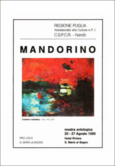 Il volume è parte della grande raccolta denominata “Libri di Puglia”, progetto di digitalizzazione a cura di Nicola Pergola che ha lo scopo di rendere fruibile la produzione editoriale dei Centri regionali di servizi educativi e culturali e degli Assessorati alla cultura e alla Pubblica Istruzione della Regione Puglia, dal 1968 agli anni 2000. La pubblicazione è una introduzione alla mostra antologica – organizzata insieme alla Pro Loco di Santa Maria al Bagno – dedicata a Lionello Mandorino: artista salentino nativo di Collepasso, allievo di Geremia Re e Aldo Calò. Venticinque sintetici giudizi critici, e tre riproduzioni a colori di sue tele significative, illustrano la portata poetica dell'opera del Mandorino. Un artista che, dopo brevi incursioni nell'impressionismo...