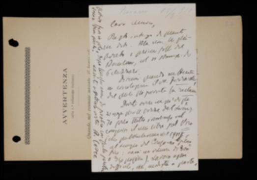 Lamentando di non aver ancora ricevuto i primi fogli del volume di Traiano Boccalini licenziati da Achille Pellizzari, Benedetto Croce chiede a Giovanni Laterza quando sarà distribuito il volume di Giuseppe Ferrarelli, avendone già approntato la réclame; si scusa inoltre per aver rallentato la correzione delle bozze del volume di Gottfried W. Leibniz perché occupato dalla cura del volume di Giambattista Vico, che dovrà essere pronto in occasione del Congresso internazionale di filosofia del 1911.