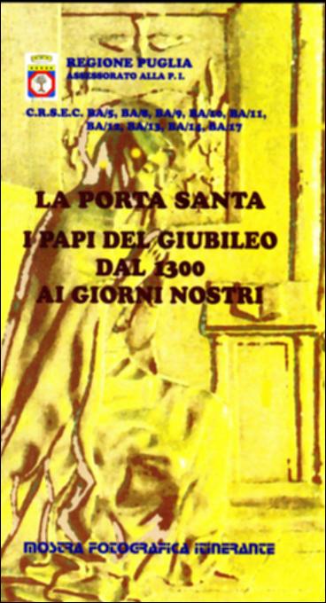 Il volume è parte della grande raccolta denominata “Libri di Puglia”, progetto di digitalizzazione a cura di Nicola Pergola che ha lo scopo di rendere fruibile la produzione editoriale dei Centri regionali di servizi educativi e culturali e degli Assessorati alla cultura e alla Pubblica Istruzione della Regione Puglia, dal 1968 agli anni 2000. Edito in occasione dell'Anno Santo 2000, l'opuscolo ripercorre in rapida sintesi le ﬁgure dei 28 papi che nel corso dei secoli hanno indetto i vari Giubilei della chiesa cattolica: da papa Bonifacio VIII ﬁno a Giovanni Paolo II, ovvero dal 1300 ﬁno al 2000. Dell'operato di ciascun papa – di cui sono presentati i ritratti – viene data una breve nota, e richiamata la bolla con cui gli stessi proclamavano l'Anno Santo: evento che ini...