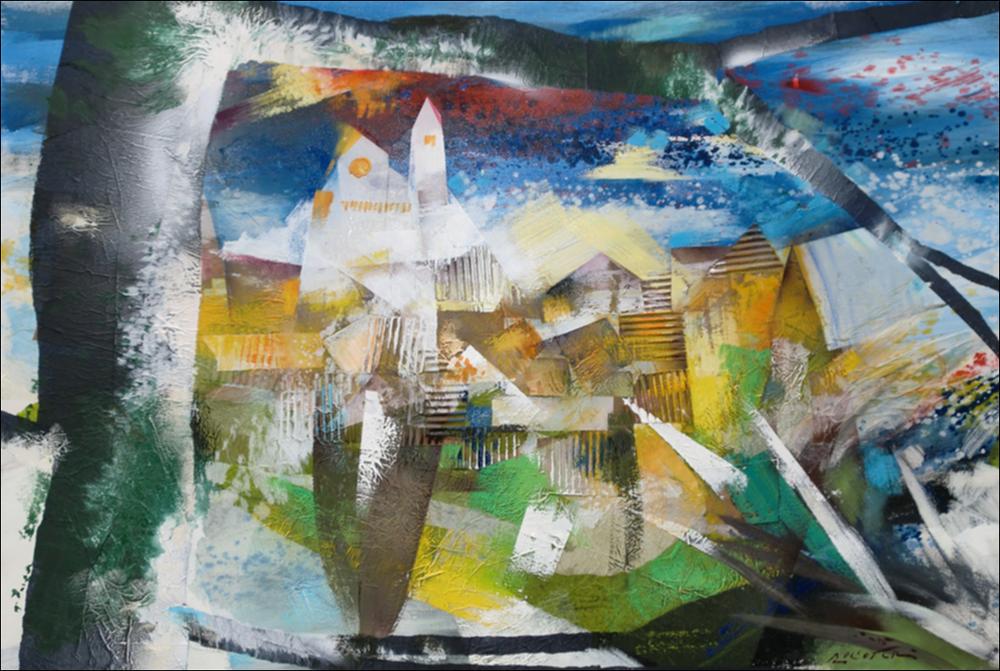 L'immagine digitale riproduce l'opera “Bianco paesello” dell'artista pugliese Michele Roccotelli. Classe 1946, iniziò i suoi studi a Bari per perfezionarli a Roma ed iniziare, giovanissimo nel 1968, a dedicarsi ad esposizioni, personali, rassegne nazionali prestigiose nel panorama artistico contemporaneo italiano dell'epoca (Arte Fiera di Bologna, Arte Roma e le Expo Arte baresi) e mostre internazionali persino in Canada e negli ultimi anni molte in Germania. Lo stile di Roccotelli ormai da tempo si incentra sulle suggestioni illusionistiche delle sue opere astratte, nelle quali ritrae i paesaggi della sua terra, la Puglia, “continuo punto di riferimento spaziale e fulcro di un profondo coinvolgimento emotivo” (V. Sgarbi, 2005). L'opera raffigura uno dei borghi caratter...