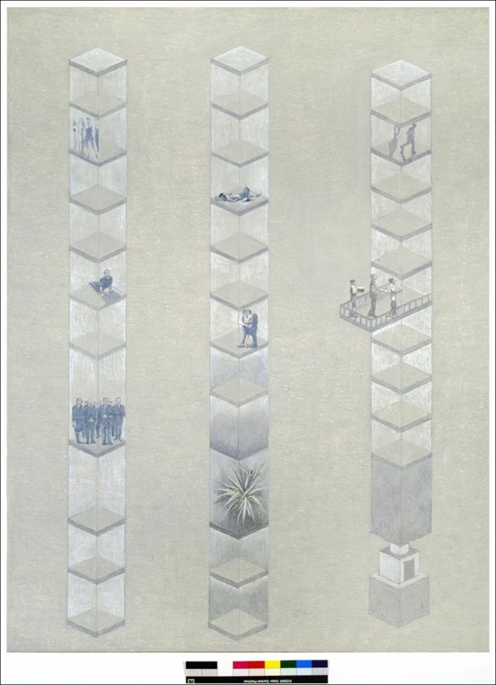 L'immagine digitale riproduce l'opera “Condominio n. 2” dell'artista pugliese Giuseppe Sylos Labini, pastelli ad olio su tela, realizzata nel 2008 e parte dell'omonima serie. L'artista, attivo sul panorama locale e nazionale dal 1972, è stato allievo del Prof. De Palma, assistente di Decorazione di Mimmo Conenna, diplomato all'Accademia di Belle Arti di Bari, della quale ha ricoperto il ruolo di Direttore. L'artista, in particolar modo nell'ultimo decennio, affronta il tema della solitudine nella moltitudine, ossia il senso di isolamento e di lontananza dell'individuo contemporaneo dal resto dei suoi simili. La serie del “Condominio”, abilmente studiata per accentuarne il pensiero, rientra in questo filone, aggiungendo al senso di isolamento quello dell'incognito delle ...