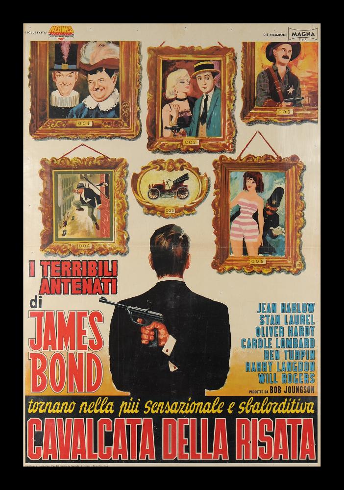 "Cavalcata della risata” (The Golden Age of Comedy) è un'antologia comica del 1957 diretta dal regista Robert Youngson, su sceneggiatura di Robert Youngson e René Clair.
Il film in Italia fu distribuito col titolo “I terribili antenati di James Bond”, con l'aggiunta dei fotogrammi di Vittorio Caprioli, che introdusse gli sketch comici.
È la raccolta delle più divertenti comiche dello schermo apparse negli anni d'oro del cinema americano. Sfilano sullo schermo i grandi attori comici, celebri in tutto il mondo, le cui esibizioni compongono un'antologia che va dalle classiche torte in faccia di Stanlio e Ollio alle imprese grottesche dei western e del proibizionismo.
Il manifesto cinematografico presenta un James Bond ritratto di spalle che contempla i suoi “terribili ante...