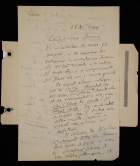 Ricambiati gli auguri di buon Natale e ringraziato per le strenne inviategli, benché non ancora ricevute, nella lettera Benedetto Croce prega Giovanni Laterza di provvedere alle richieste dell'Accademia Virgiliana e dell'Index in merito a “La Critica”; gli comunica poi che a breve riceverà dall'editore Giannini le copie richieste del saggio di Fausto Nicolini pubblicato negli atti dell'Accademia Pontaniana, del quale dice di accludere anche l'annuncio pubblicitario da inserire ne “La Critica”. Infine il filosofo sollecita l'editore barese a spedire le bozze del catalogo della collana degli scrittori d'Italia secondo le istruzioni di Achille Pellizzari e gli suggerisce di inserire poi lo stesso catalogo, una volta stampato, nel prossimo fascicolo de “La Critica”.