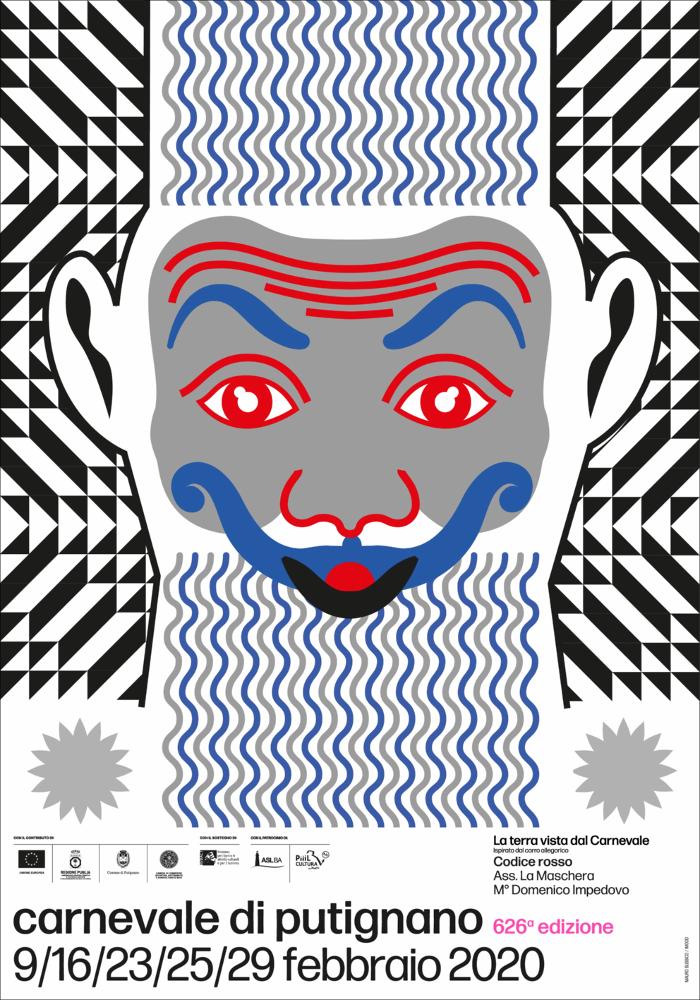 Il poster è opera del famoso designer italiano Mauro Bubbico, con un design ispirato al Carro allegorico dal titolo “Codice rosso!”, firmato dal maestro Domenico Impedovo dell’Associazione La Maschera.
Per la sua 626ª edizione, la Fondazione Carnevale di Putignano ha affidato la direzione artistica del Carnevale al Maestro Professor Mauro Bubbico, uno dei massimi designer italiani, dal 2017 membro dell’Alliance Graphique Internationale (AGI), l’organizzazione che riunisce i migliori grafici, designer e illustratori internazionali.
Per questa edizione Bubbico ha reinterpretato con una nuova grafica la maschera storica di Farinella e ha realizzato preziose stilizzazioni grafiche per ognuno dei sette Carri Allegorici in gara, traendo ispirazione proprio dalla composizione ...
