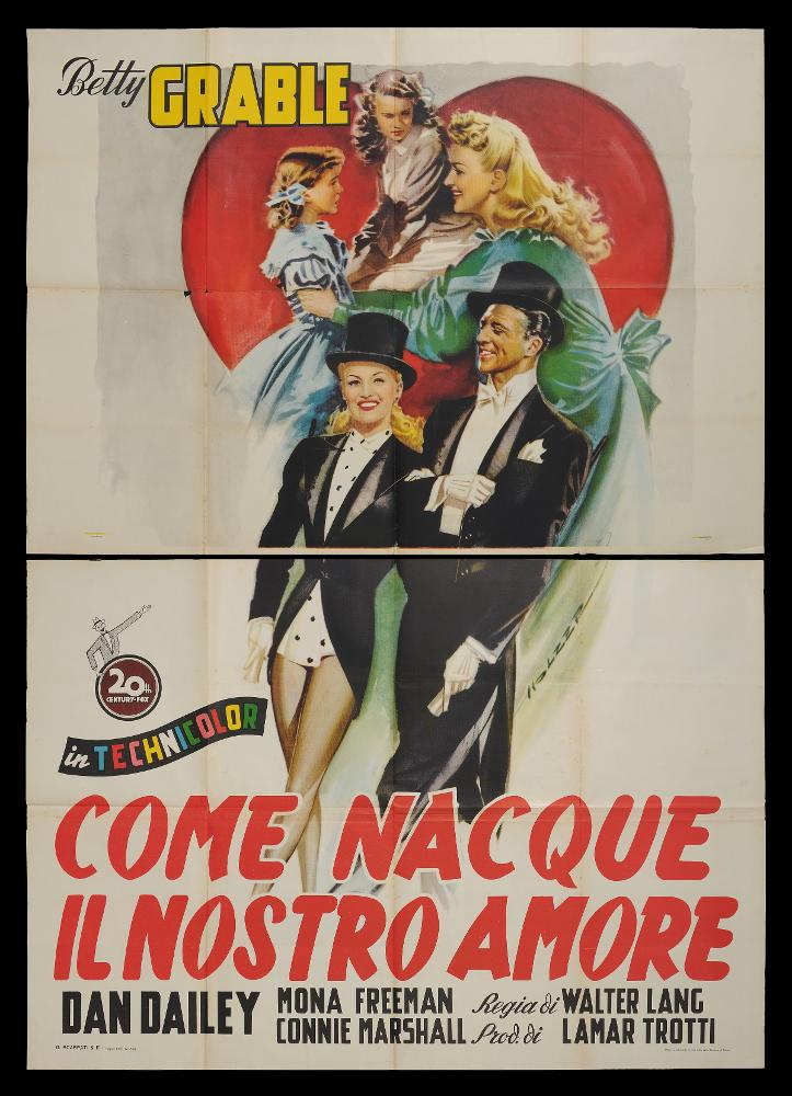 L'immagine riproduce uno dei manifesti conservati presso la Mediateca Regionale Pugliese (vedi Note). Si tratta di uno dei manifesti del film “Come nacque il nostro amore” del 1947 per la regia di Walter Lang. La firma che leggiamo sul lato a destra appartiene all’illustratore Holzer, noto soprattutto come autore di serie di cartoline perlopiù umoristiche ed in diverse lingue (italiano, spagnolo, francese, olandese, tedesco, svedese, finlandese e danese). Ha firmato il manifesto della Lotteria di Merano, per i Buoni del Tesoro 1959 e per il Prestito Nazionale 1966. Talvolta firma con la sola H e a volte viene erroneamente confuso con Adalbert Holzer, altro illustratore. In primo piano Holzer dà evidenza alla coppia Grable e Daily, ritratti sorridenti  in abiti di scena;...