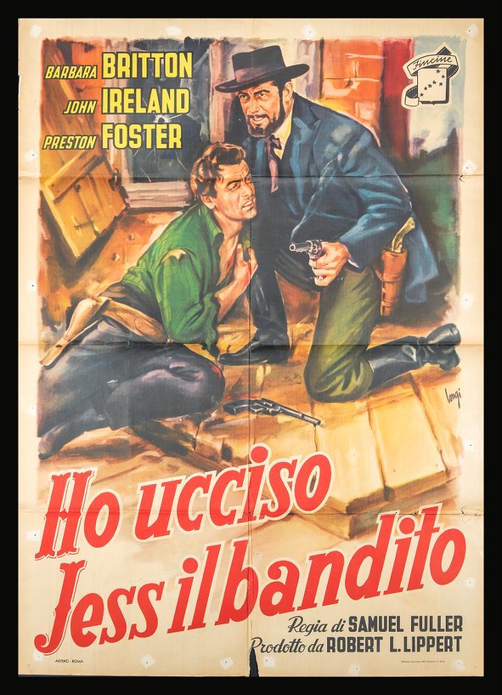 L'immagine riproduce uno dei manifesti conservati presso la Mediateca Regionale Pugliese (vedi Note). Si tratta di una delle versioni grafiche del manifesto del film "Ho ucciso Jess il bandito", a firma di Longi. L'impostazione grafica del manifesto mette in risalto i due protagonisti in lotta, in una composizione chiara e dai toni caldi, disposta in uno spazio prospettico che ne lascia intuire anche l'ambientazione western. Il forte realismo dei volti è una caratteristica del pittore, che iniziò la carriera artistica come ritrattista per poi dedicarsi all'attività di illustratore e cartellonista cinematografico per circa 20 anni, firmando molte opere per i più noti film dell'epoca, fino alla sua morte, avvenuta prematuramente all'età di 59 anni. Della sua attività di c...