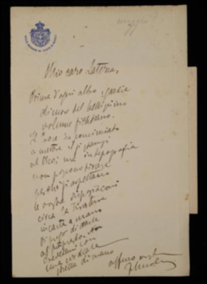 Esprimendo la sua gratitudine a Giovanni Laterza per avergli spedito copia del volume di Johann G. Fichte, Fausto Nicolini lo prega di dare alla tipografia Giannini le disposizioni necessarie in merito alle speciali copie del volume di Giambattista Vico affinché si possa cominciare la tiratura di quelle parti del volume che Benedetto Croce va licenziando.