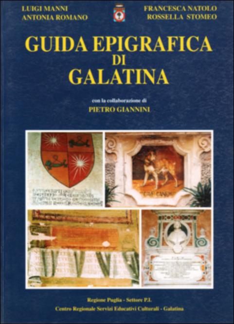 Il volume è parte della grande raccolta denominata “Libri di Puglia”, progetto di digitalizzazione a cura di Nicola Pergola che ha lo scopo di rendere fruibile la produzione editoriale dei Centri regionali di servizi educativi e culturali e degli Assessorati alla cultura e alla Pubblica Istruzione della Regione Puglia, dal 1968 agli anni 2000. La storia di intere generazioni in uno stemma araldico, un'epigrafe, un motto arguto. Ma anche le iscrizioni religiose all'interno dei luoghi di culto rappresentano il tema di questa ricerca che ripercorre – attraverso la trascrizione e traduzione delle epigrafi presenti nell'architettura galatinese – la storia sociale e religiosa della città. Arricchito da un ampio corredo fotografico, anche a colori, il testo accompagna il letto...