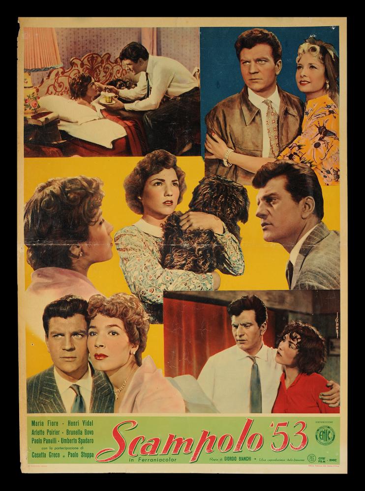 L'immagine riproduce uno dei manifesti conservati presso la Mediateca Regionale Pugliese (vedi Note). Si tratta di una delle fotobuste del film “Scampolo ‘53” per la regia di Giorgio Bianchi. La firma che si legge è dell’illustratore Fabbri che costruisce la composizione fotografica delle scene più significative del film. Si tratta di un vero e proprio ‘trailer’ che permetteva, attraverso le riprese e gli scatti affissi alle bacheche del cinema, di avvicinarsi alla trama del film, osservando la galleria fotografica. Al di sotto delle immagini vi è lo spazio riservato al titolo, ai credits e ai nomi degli attori....