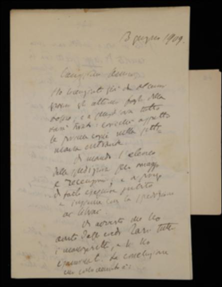 Nella lettera, Benedetto Croce comunica a Giovanni Laterza di aver licenziato per la stampa il suo volume di logica, per il quale allega un elenco di spedizione di copie omaggio, e lo informa di aver presso di sé tutti i manoscritti del defunto Antonio Tari, dai quali propone di trarre due volumi della collana di cultura moderna e alcune lettere da pubblicare ne "La Critica". Infine Croce sconsiglia a Laterza la pubblicazione della traduzione italiana del volume "Buddhist and Christian Gospels" di Albert J. Edmunds.