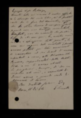 Nella cartolina, Ettore Ciccotti lamenta il mancato invio di altre bozze e il ritardo che si sta accumulando nella pubblicazione.
