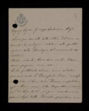 Nella lettera, Ettore Ciccotti propone a Laterza di acquistare 100 copie per ciascuna delle tre sue precedenti pubblicazioni “Attraverso la Svizzera”, “Il processo di Verre” e “Donne e politica negli ultimi anni della Repubblica romana”, a compensazione della differenza tra la proposta dell'editore e la sua richiesta.