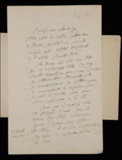 Nella lettera, Benedetto Croce istruisce Laterza sulla ristampa di alcuni fascicoli del suo periodico "La Critica" e si complimenta per l'inizio della stampa di due altri volumi.