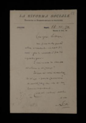 Nella cartolina, Francesco Saverio Nitti comunica a Laterza che sta per inviare alcuni contratti e si informa sull'avanzamento della stampa del volume di De Lorenzo.