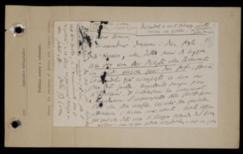 Rispondendo ad una precedente missiva di Giovanni Laterza, Benedetto Croce annuncia che gli restituirà alcune bozze del volume di David Hume e che il curatore Giuseppe Prezzolini, rimettendosi in salute, riprende il lavoro per completare quel volume; aggiunge che, al fine di evitare i ritardi finora verificatisi, i prossimi traduttori impegnati nelle pubblicazioni dei classici della filosofia saranno tutti di Napoli, per poter essere più facilmente controllati. Il Croce sollecita poi l'editore barese a spedirgli le bozze dei volumi di Bolton King e Thomas Okey, di Johann G. Fichte e quelle del catalogo degli Scrittori d'Italia; di queste ultime chiede che due copie siano inviate ad Achille Pellizzari.