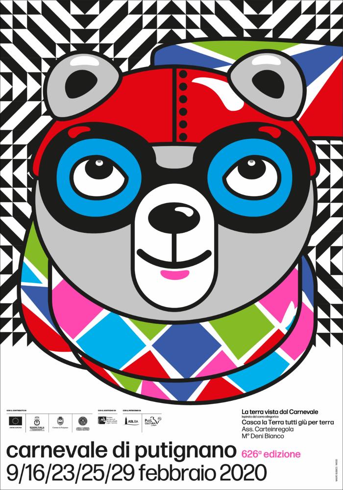 Il poster è opera del famoso designer italiano Mauro Bubbico, con un design ispirato al Carro allegorico dal titolo “Casca la Terra, tutti giù per terra” firmato dal maestro cartapestaio Deni Bianco dell’Associazione cArteinregola.
Per la sua 626ª edizione, la Fondazione Carnevale di Putignano ha affidato la direzione artistica del Carnevale al Maestro Professor Mauro Bubbico, uno dei massimi designer italiani, dal 2017 membro dell’Alliance Graphique Internationale (AGI), l’organizzazione che riunisce i migliori grafici, designer e illustratori internazionali.
Per questa edizione Bubbico ha reinterpretato con una nuova grafica la maschera storica di Farinella e ha realizzato preziose stilizzazioni grafiche per ognuno dei sette Carri Allegorici in gara, traendo ispirazio...