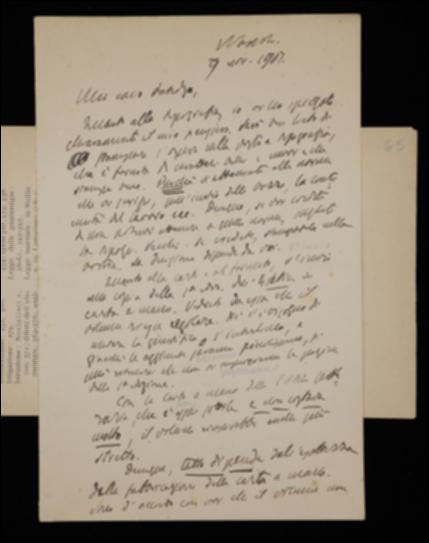 Nella lettera, Benedetto Croce comunica a Laterza che la tipografia della casa editrice potrà stampare le sue opere a patto di rispettare le modalità fissate in passato, viceversa lo esorta a servirsi della tipografia Vecchi di Trani. Inoltre indica all'editore alcune soluzioni per la scelta della carta da impiegare, inviandogli come esempio una copia della prima edizione dell'Estetica, di cui chiede poi la restituzione. Infine lamenta di non aver più ricevuto bozze dei volumi di Johann F. Herbart, Friedrich W.J. Schelling e di Ferdinando Galiani.
