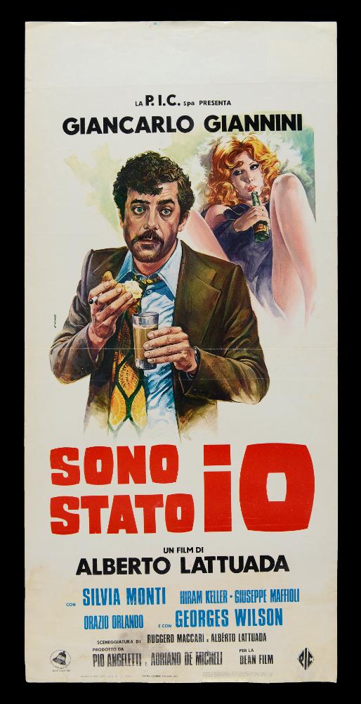 “Sono stato io!” è un film del 1973, diretto da Alberto Lattuada, su sceneggiatura scritta insieme a Ruggero Maccari e Luigi Malerba. Nel cast ricordiamo Giancarlo Giannini, Silvia Monti, Hiram Keller, Giuseppe Maffioli, Orazio Orlando, George Wilson.
La locandina cinematografica è opera del celebre pittore di cinema Renato Casaro, uno tra i maggiori rappresentanti della grafica e del manifesto. Nato a Treviso nel 1935 comincia la sua carriera artistica da autodidatta ma in breve arriva a sviluppare un proprio stile di grande eleganza e raffinatezza formale. Tecniche diverse si mescolano nel suo linguaggio innovativo che si caratterizza sia per l’uso del pennello sia per quello dell’aerografo che gli consentirà di ottenere effetti sfumati e volumetrici di grande intensi...