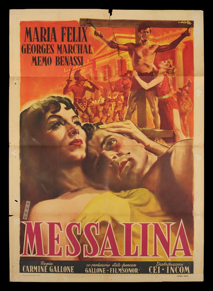L'immagine riproduce uno dei manifesti conservati presso la Mediateca Regionale Pugliese (vedi Note). Si tratta di uno dei manifesti del film “Messalina” del 1951 per la regia di Carmine Gallone. La firma che si legge nell’angolo in alto a destra appartiene all’illustratore milanese Averardo Ciriello, classe 1918. Pittore dal linguaggio elaborato e dallo stile pittorico colto e maturo, sia nel ritratto che nelle scene narrative, Ciriello seppe caratterizzare le sue opere con l'uso di sfumature volumetriche, tocchi di colore morbidi "emotivi", che denotano una comunicazione visiva chiara e coinvolgente. Si ricorda come tra i più importanti disegnatori per manifesti del cinema italiano. Iniziò a lavorare come pubblicitario presso l’agenzia ‘Non plus ultra’ a Milano e poi ...