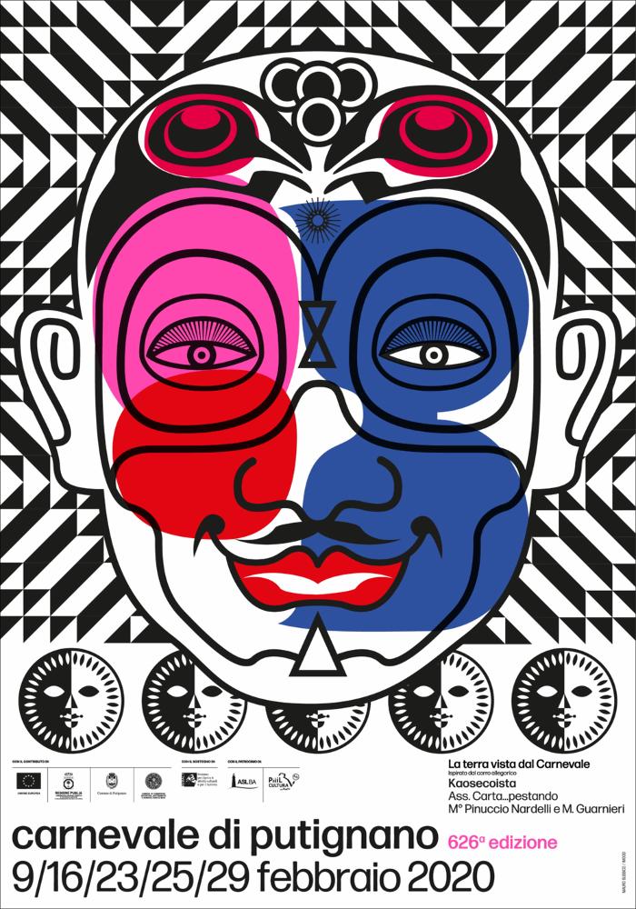 Il poster è opera del famoso designer italiano Mauro Bubbico, con un design ispirato al Carro allegorico dal titolo “Kaosecoista” firmato dai maestri cartapestai Marino Guarnieri e Pinuccio Nardelli dell’Associazione Carta…pestando.
Per la sua 626ª edizione, la Fondazione Carnevale di Putignano ha affidato la direzione artistica del Carnevale al Maestro Professor Mauro Bubbico, uno dei massimi designer italiani, dal 2017 membro dell’Alliance Graphique Internationale (AGI), l’organizzazione che riunisce i migliori grafici, designer e illustratori internazionali.
Per questa edizione Bubbico ha reinterpretato con una nuova grafica la maschera storica di Farinella e ha realizzato preziose stilizzazioni grafiche per ognuno dei sette Carri Allegorici in gara, traendo ispirazi...