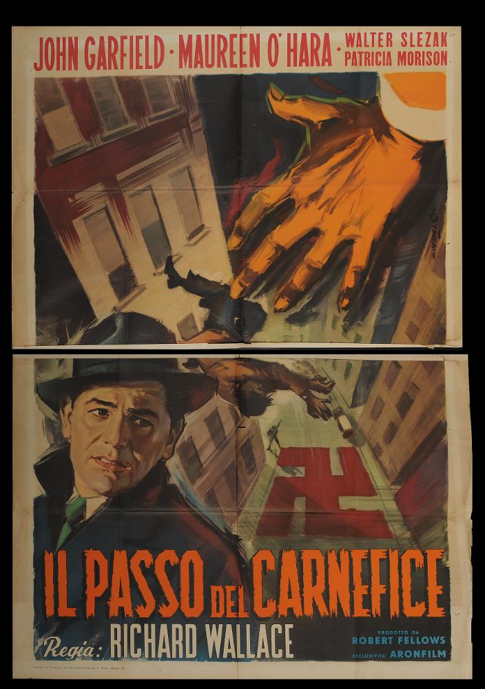 L'immagine riproduce uno dei manifesti conservati presso la Mediateca Regionale Pugliese (vedi Note). Si tratta di una delle versioni grafiche del manifesto del film "Il passo del carnefice", la cui illustrazione pittorica è a firma di Angelo Cesselon, considerato uno dei pittori di cinema più originali. Contraddistinto da uno stile fatto di un cromatismo vibrante e dinamico, nei suoi lavori per il grande schermo, Cesselon ha sempre prediletto l'uso di tocchi sfumati e leggeri, con contrasti di colore forti e contemporanei. Ma è indubbio che Cesselon fu influenzato anche da una certa tradizione pittorica veneta, che guarda ad artisti come Tiziano e Tiepolo, fino a Giovanni Boldini, soprattutto nelle composizioni diagonali. Tutta la sua produzione, anche quella più tarda...