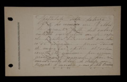 Nella lettera, Alfonso Croce comunica a Laterza di avere spedito le aggiunte del volume e che nel frattempo sono arrivate altre correzioni da inserire. Chiede di inviare le nuove bozze integrate con le correzioni al fratello Benedetto.